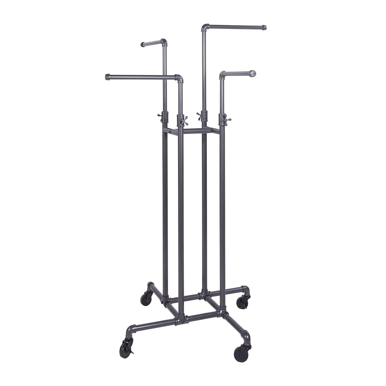Adjustable 4-Way Garment Rack, Pipeline Style, 48-72in H, Customized