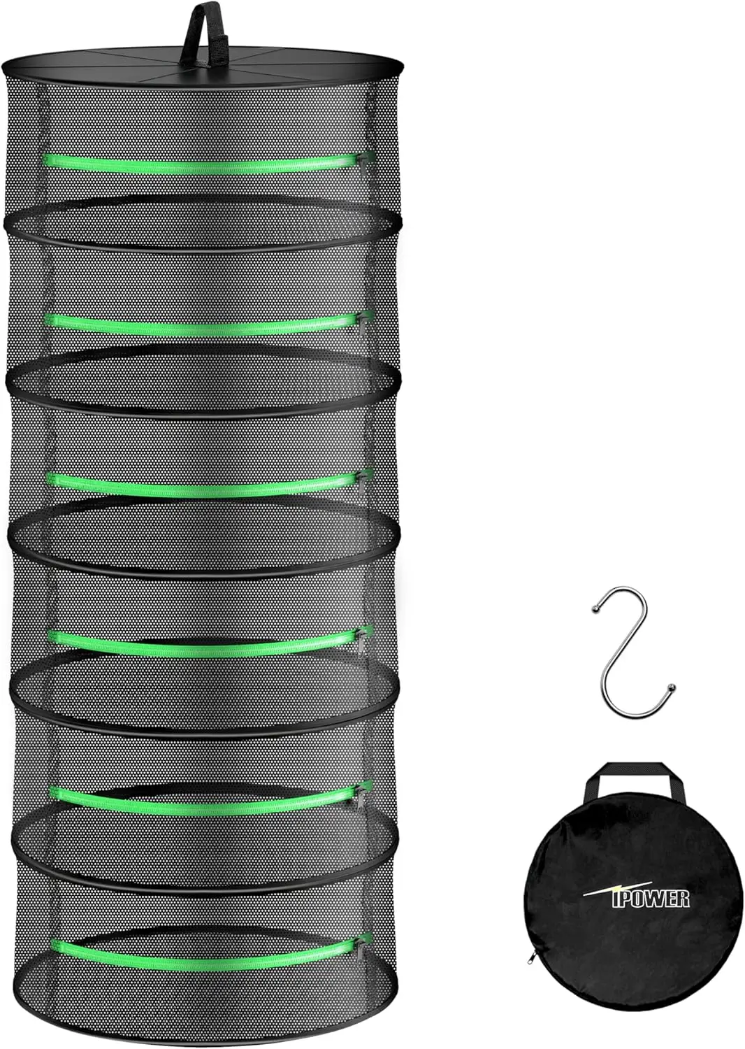 

Складная сушилка для трав на 6 ярусов (2 фута) с молниями, прочными кольцами, бесплатной сумкой для хранения и крючком для гидропонных растений