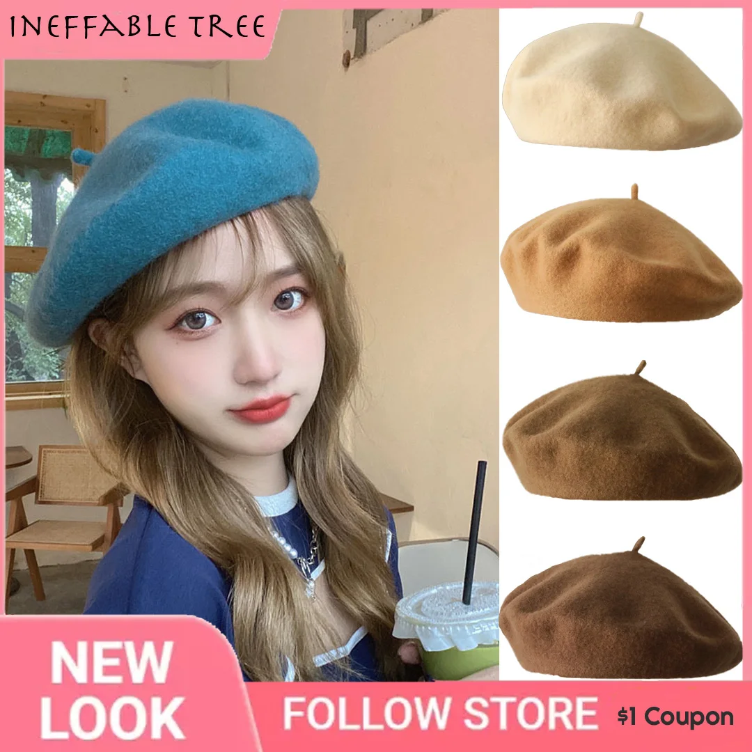 Women Wool Berets French Artist Warm Winter Beanie Hat Retro Plain Beret Candy Color Elegant Lady Autumn Caps Sombreros De Mujer