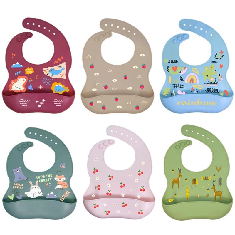Waterproof Soft Silicone Bib Baby Food Pocket Waterproof Dustproof and 3D Stereo Food Bib Washless Children Saliva Pocket