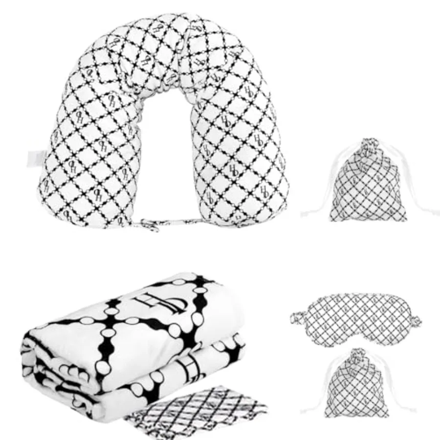 

Travel Pillow with Detachable Flannel Blanket and Eye Mask Plush Velvet Neck Support Pillow for AirplaneCar Office Rest Coordin