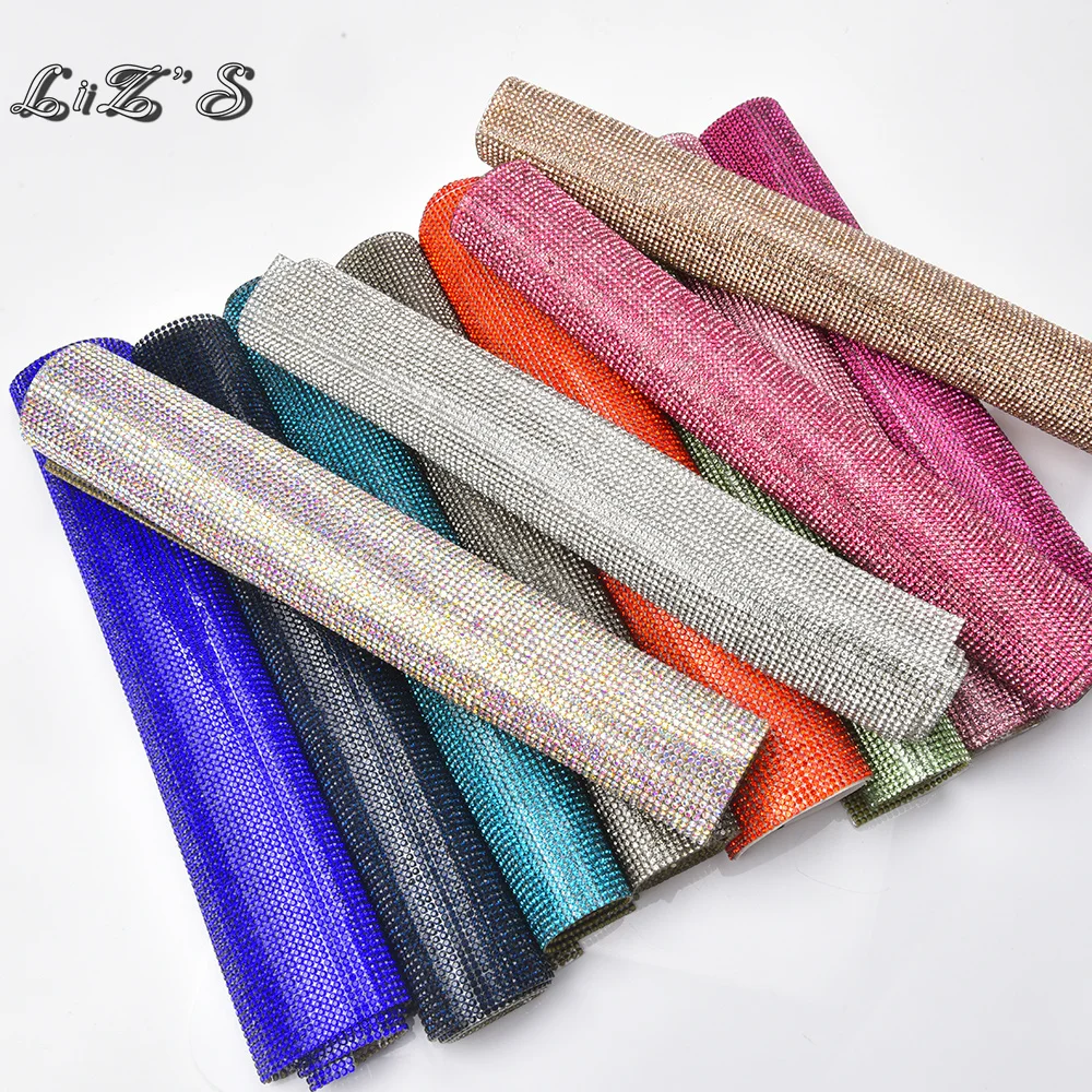 Colorful 24*40cm Crystal Rhinestone Diamond Mesh Hot Fix Self Adhesive Sticker Sheet DIY Bags Shoes Trim Clothing Decorations