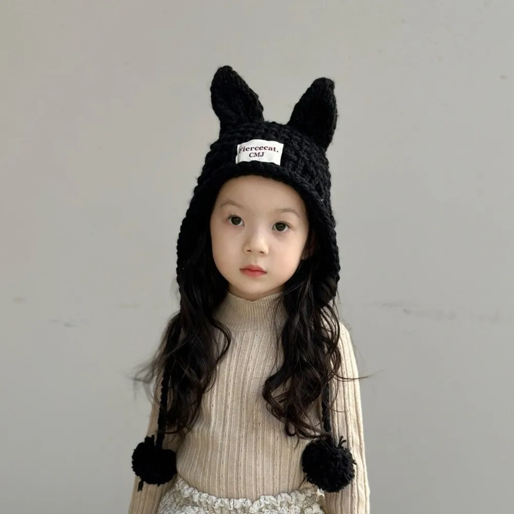 

Cute Solid Color Baby Crochet Hat Soft Warm Rabbit Ear Hand Knitted Cap Outdoor Autumn Winter Ear Protection Cap