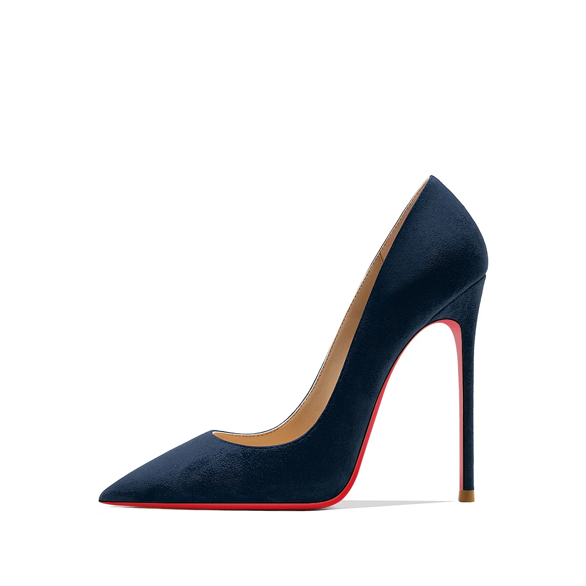 Zapatos de tacón alto para mujer, calzado Sexy de ante puntiagudo con fondo rojo brillante, zapatos de boda poco profundos con temperamento a la