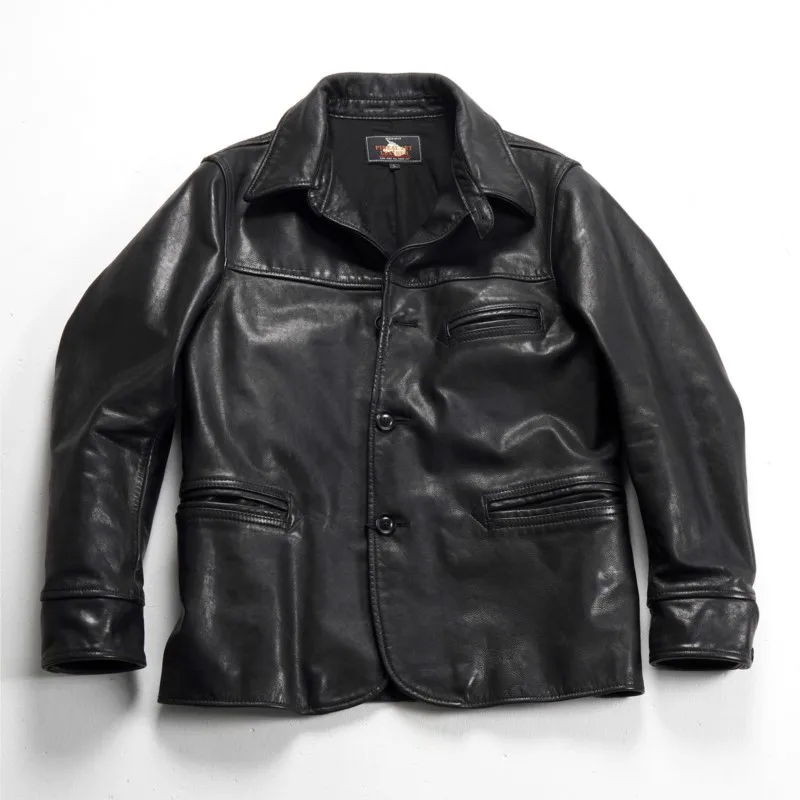 Casual lapel cowhide for men mid-length vegetable-tanned coat