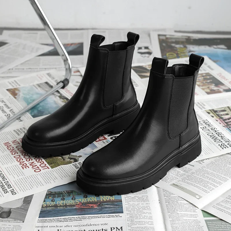 

Men's Leather High-top Chelsea Boots 2025 Black Leather Shoes Retro Chimney Boots for Men Formal Wear Fashion Trend Casual Boots
