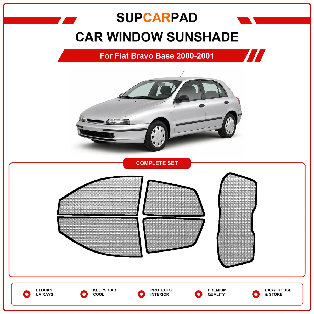 For Fiat Bravo Base 2000-2001 Pre‑Cut Auto Window Sunshade Anti‑UV Car Sun Visor Protector
