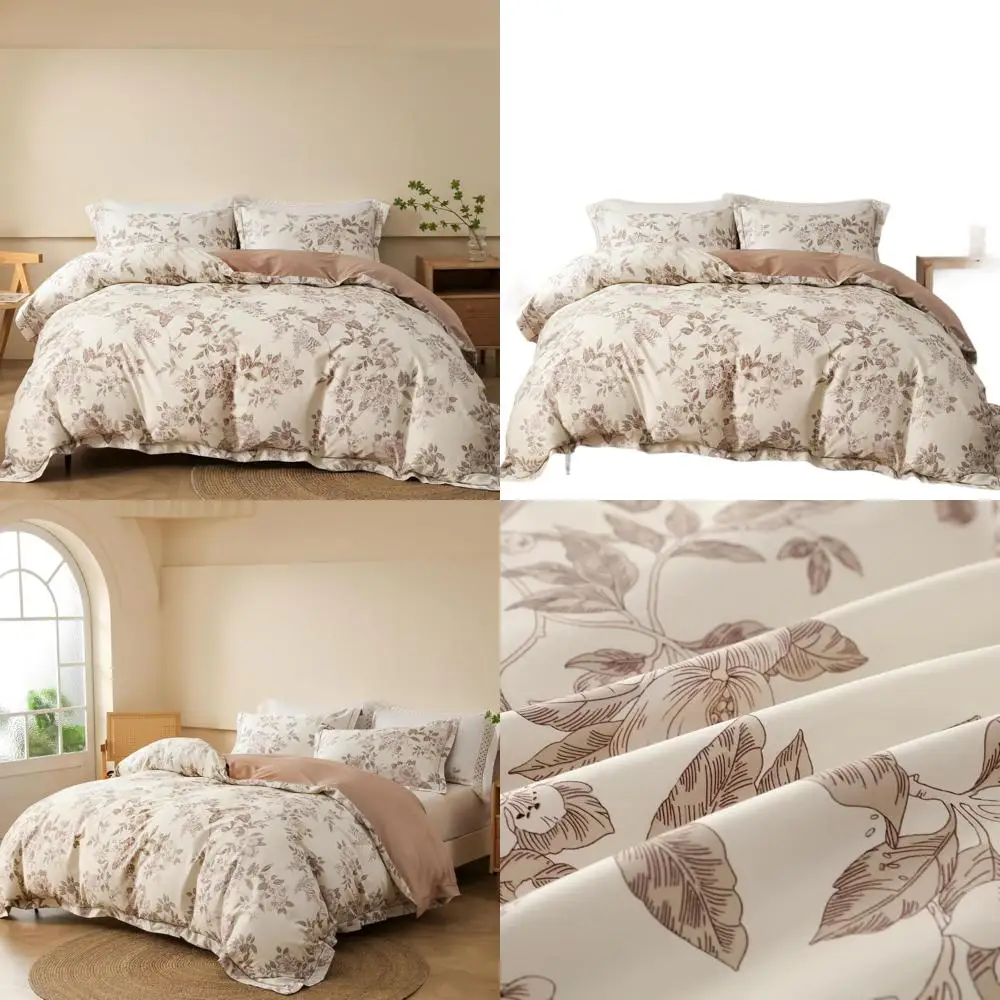 

Комплект пододеяльников King Size 600TC из хлопка с цветочным принтом, состоящий из 3 предметов с застежкой-молнией и угловыми завязками