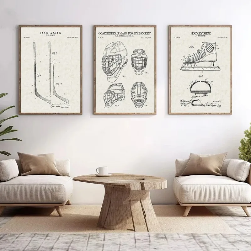 Retro Winter Sports Ice Hockey Tools 1935 Patent Blueprint Stick Ice Skates Poster Canvas Painting Wall Pictures Home Decor