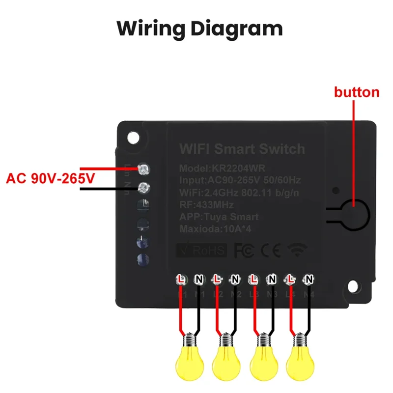 

A68Z 4CH Tuya Smart Switch 220V WIFI модуль дистанционного управления 110V приемник 10A умное реле для Alexa Google Home Light Switch