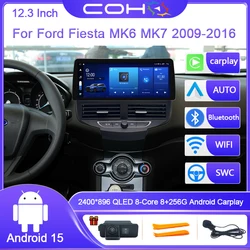 12.3 Inch For Ford Fiesta MK6 MK7 2009-2016 Android 15 8-Core 8G+256G Car Multimedia Player Stereo Receiver Radio GPS 4G WIFI