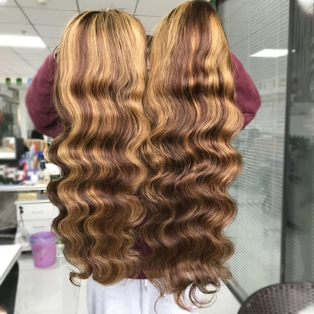 

Парик с кружевной передней частью Ombre, 100% натуральные волосы, волнистый, 13x4, 13x6, с предварительно выщипанной линией роста волос, цвет P4/27