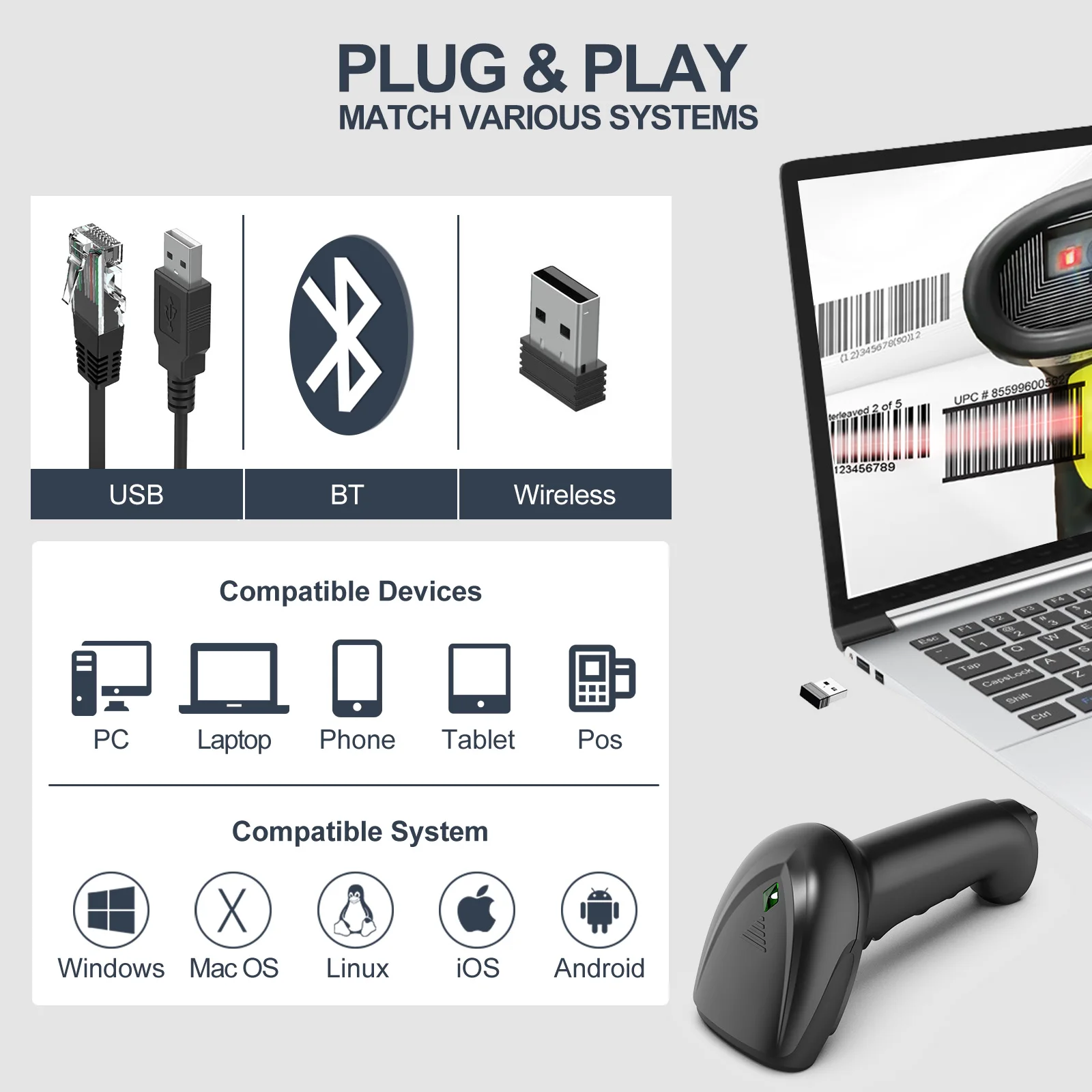 Xincode Portátil Con Cableado 1D/2D
