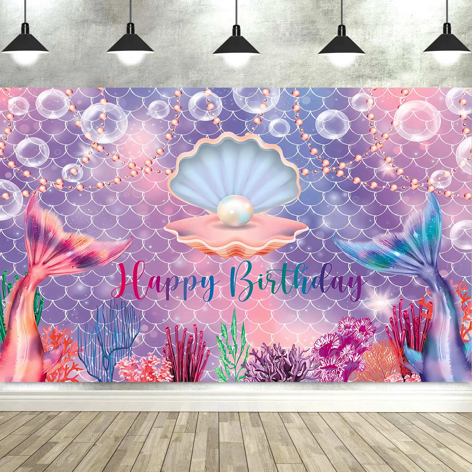 Mermaid Princess Photography Backdrop Underwater World Castle Pearl 1st Birthday Party Decortion Baby Shower Background KJ-01