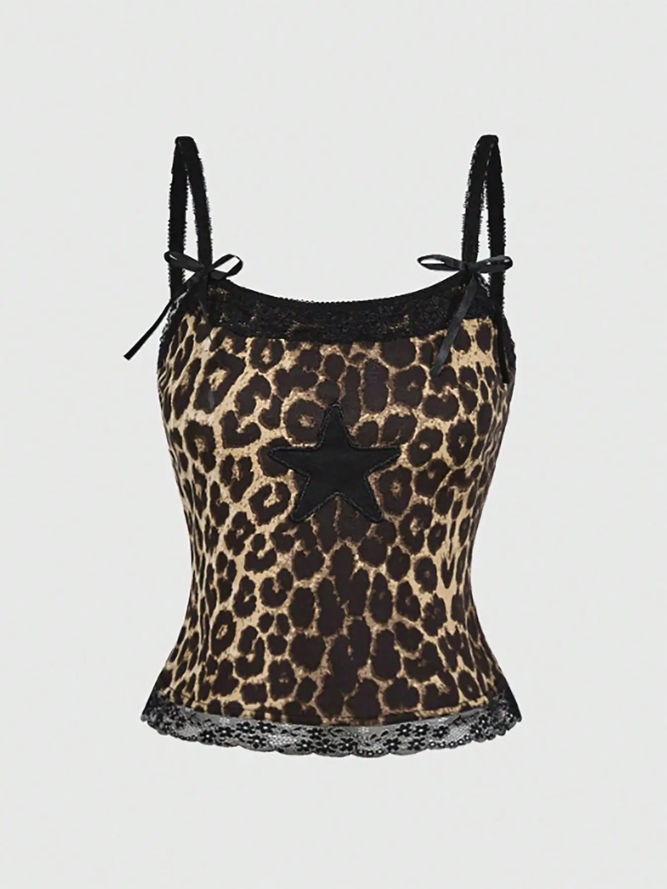 Ladies Leopard Print Halter Top Sexy Casual Lace Splice Butterfly Knot Embroidered Star Ladies Tank Top