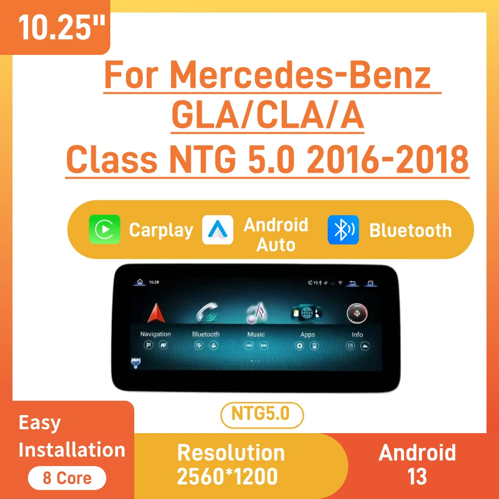10.25 Inch Android Car Navigation for Mercedes-Benz A/GLA/CLA Class NTG5.0 2016-2018 GPS Touch Screen CarPlay Android Auto WiFi
