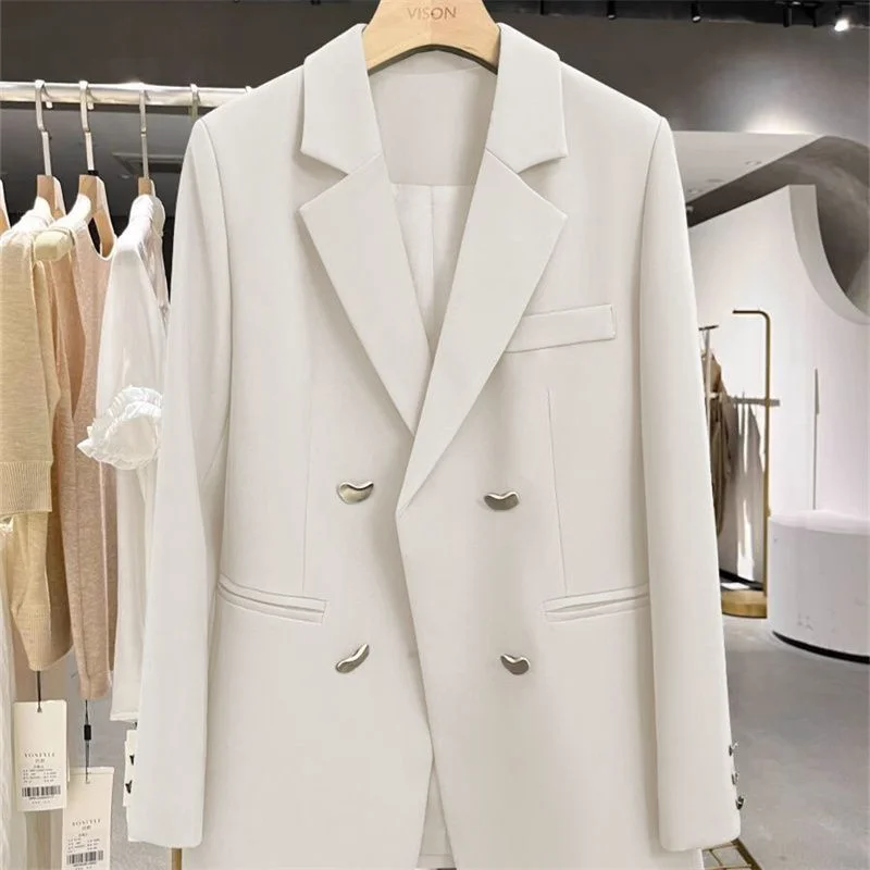 Spring Autumn New Versatile Fashionable Elegant Gray Small Suit Loose Trendy British Style Mid-Length Senior Suit
