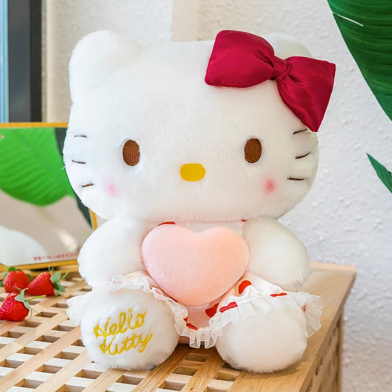 Kawaii Hello Kitty Plush Toy Sanrio Plushie Stuffed Plush Animals Cupid Heart Doll Cute Room Decoration Sleeping Pillow Doll