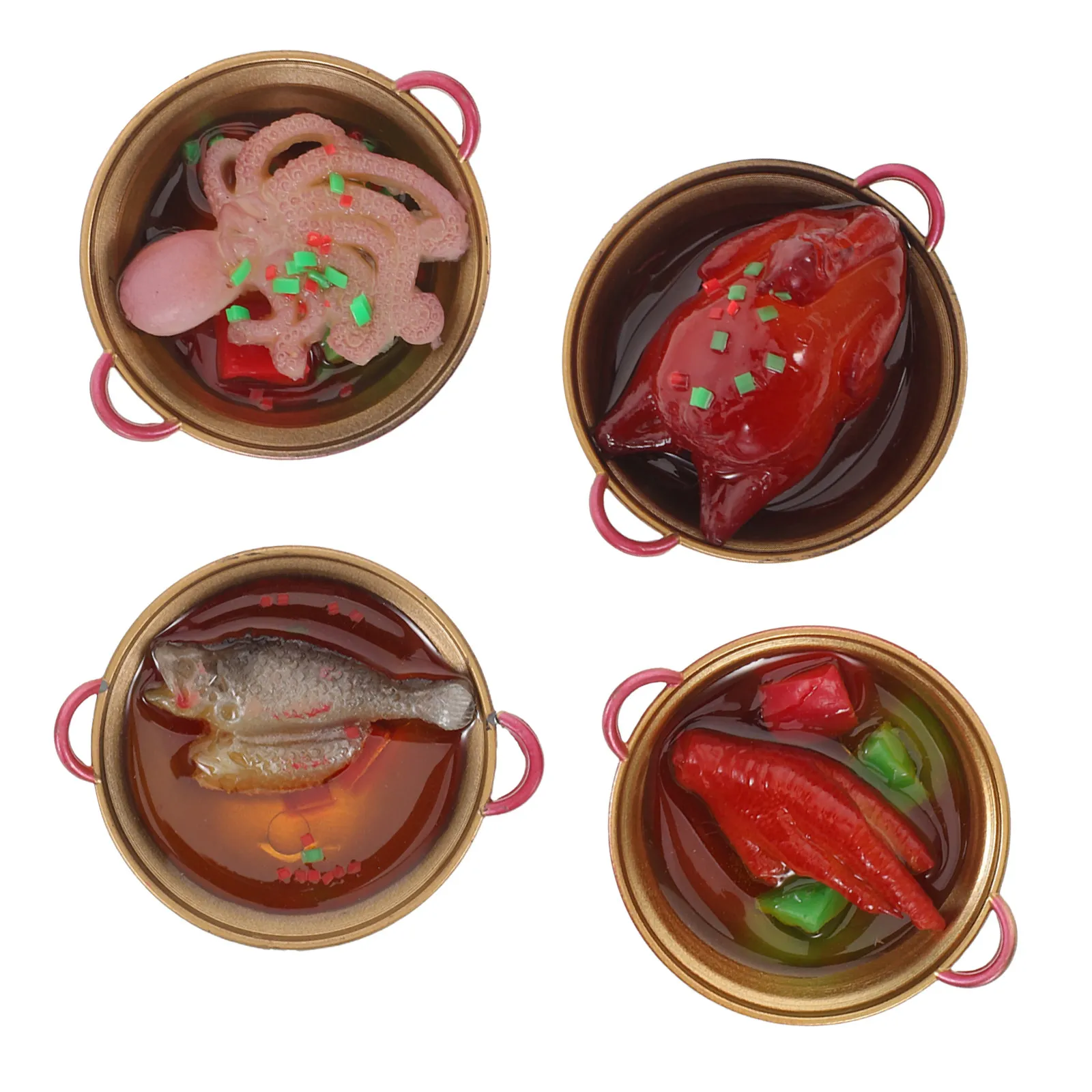

4Pcs Miniature Hot Pot Chinese Resin Food Set Realistic Pretend Play Kitchen Accessories Mini Food Decoration for Dollhouse