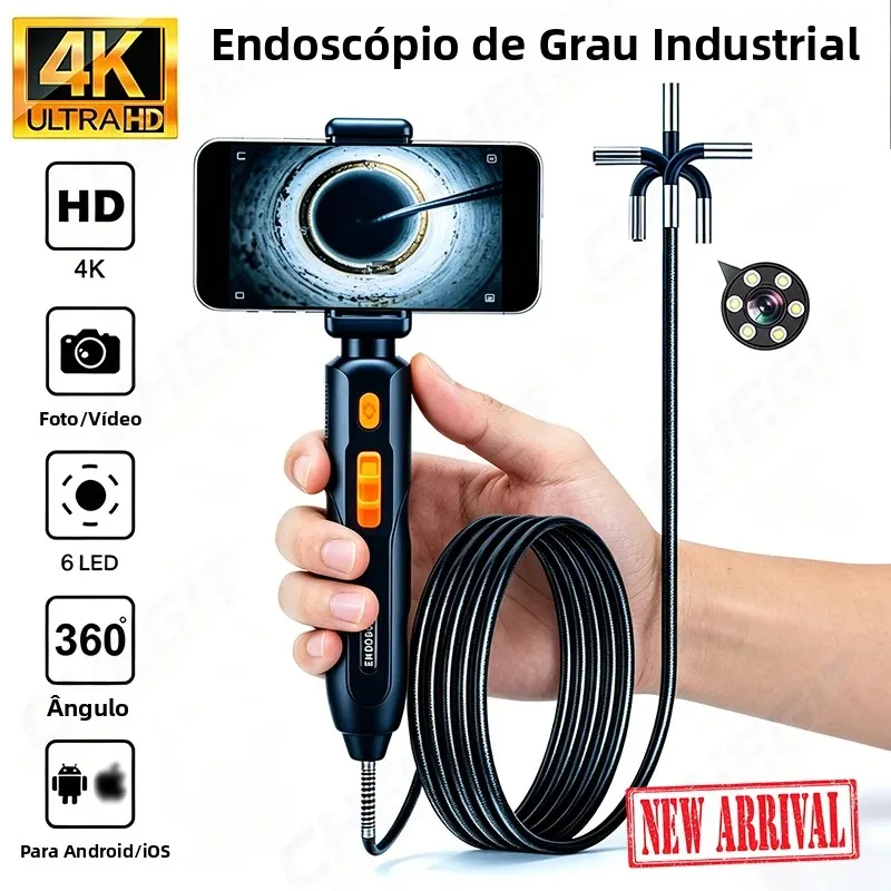 360 °   Câmera Endoscópica Articulada Tipo-C 4K UHD Boroscópio para Inspeção Automotiva e Industrial para Reparo de Veículos iOS Android