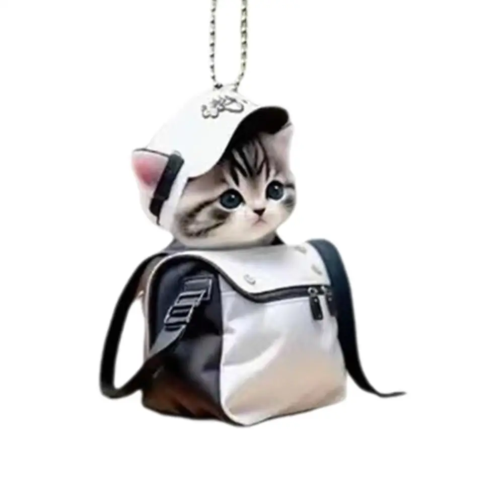 2D Car Pendant Hanging Ornament With Chain Realistic Animal Cat-Shaped Rearview Mirror Hanging Ornament Car Interior Decor Craf - 5