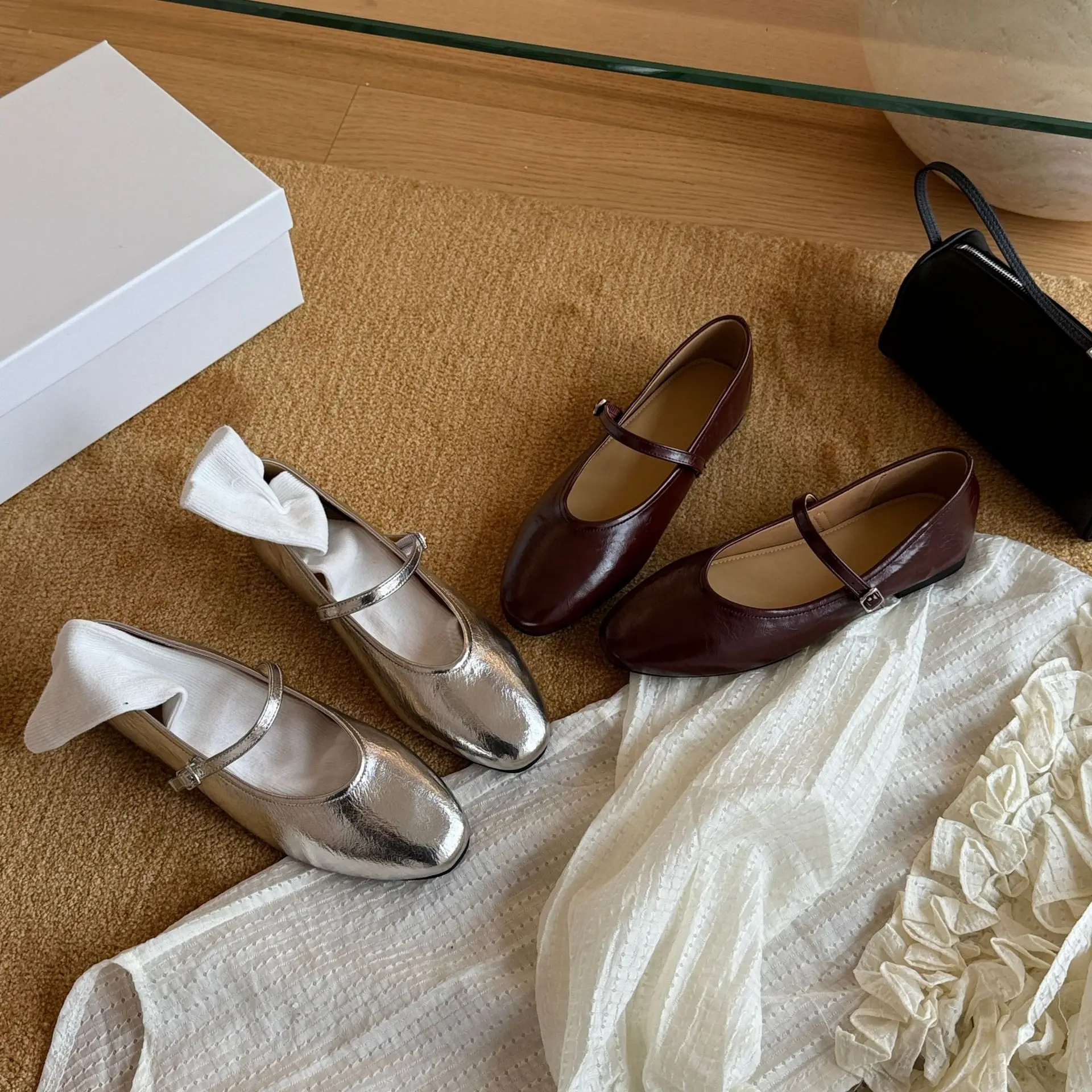 versatile-ballet-flat-shoes-silver-leather-slip-on-mary-janes-flat-heel-casual-spring-fashion-single-shoes-round-toe-rubber-sole