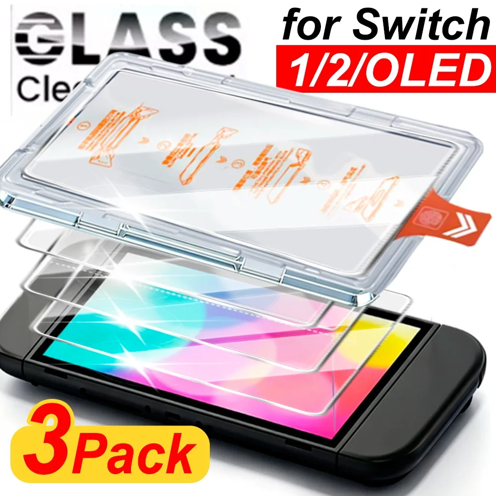 1~3Pcs HD Clear Easy Installation Screen Protectors for Switch OLED 9H Hardness Tempered Glass Protective Films for Switch 2/1