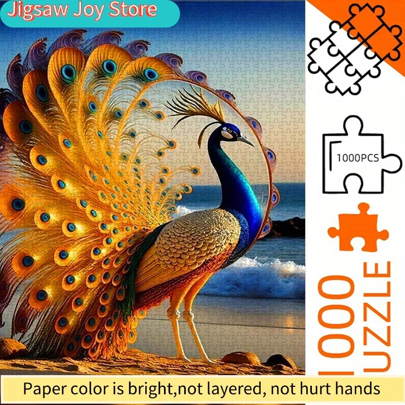 

Puzzle, DIY Paper Jigsaw Puzzles with Peacock Opening Beach Scenery, Suitable for Time Puzzle, Home Leisure Puzzle, Office Pu