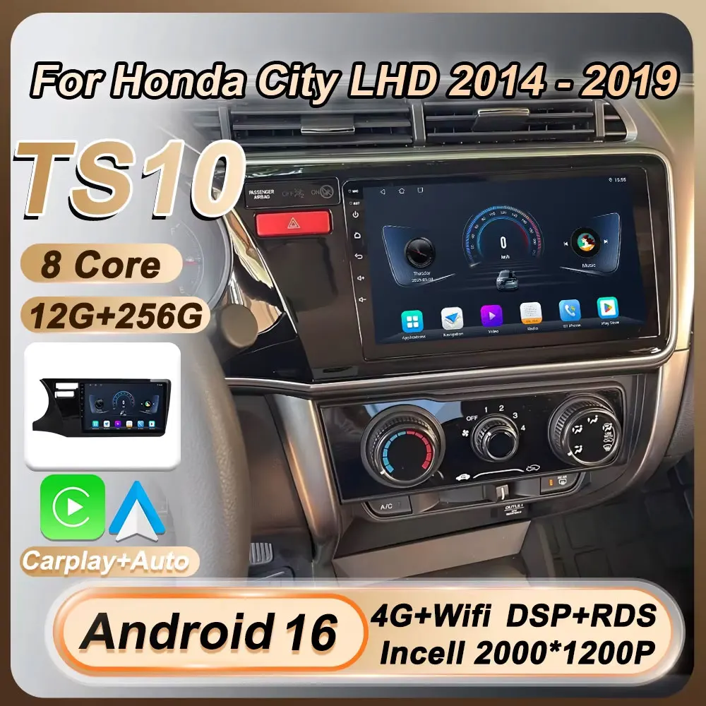

Автомагнитола с поддержкой Android 16, беспроводным CarPlay, GPS-навигацией и Wi-Fi для Honda City LHD 2014-2019 годов выпуска