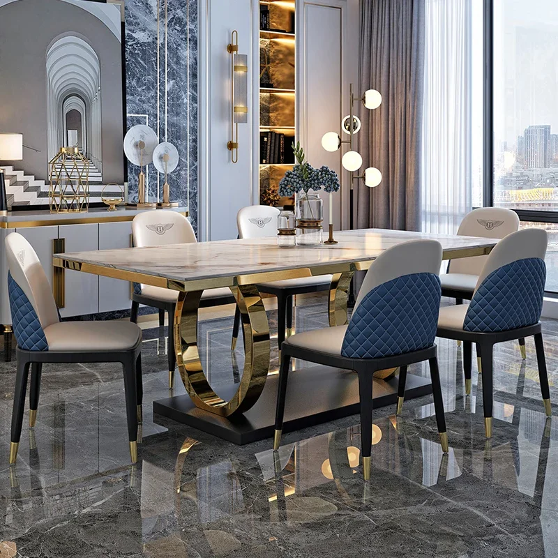 Italian rock board simple modern light luxury rectangular marble dining table and chair combination home dining table