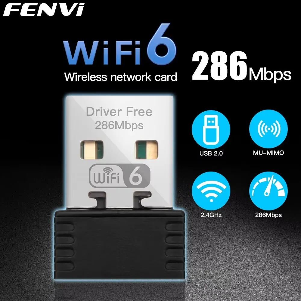 

FENVI WIFI 6 Adapter AX286 Network Card Mini USB Dongle 2.4GHz 802.11AX Signal Reception For PC Laptop Windows 10/11 Driver Free