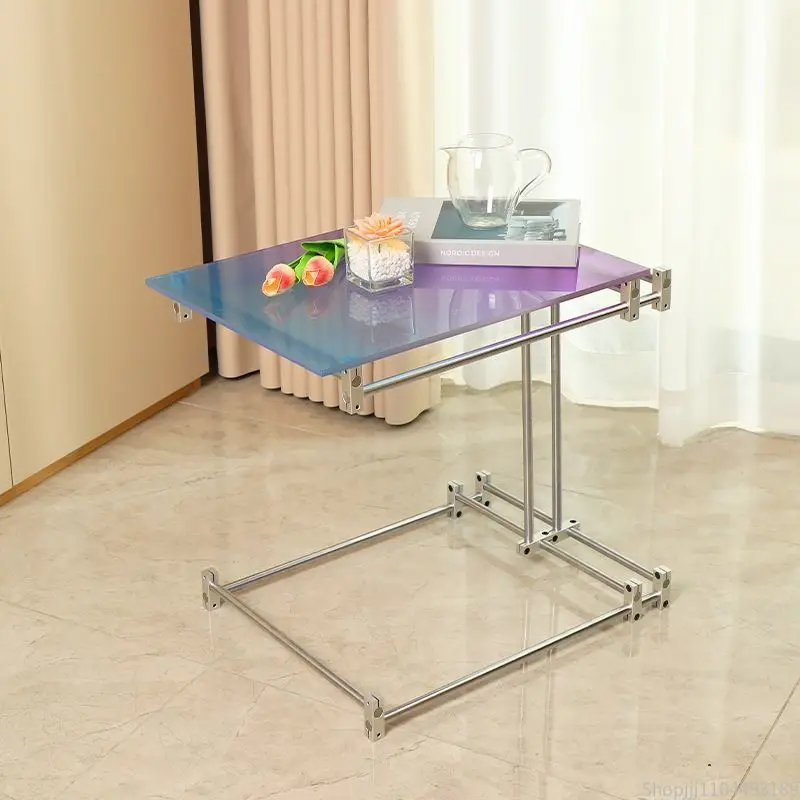 Acrylic Side Table - Gradient Color Coffee Table with Light Axis, Mid-Century Modern End Table for Living Room & Bedroom