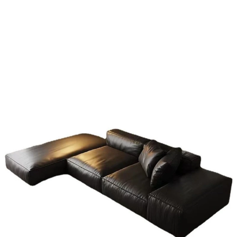 Black microfiber leather sofa double-sided sitting middle large living room square sofa pedal concubine seat combination