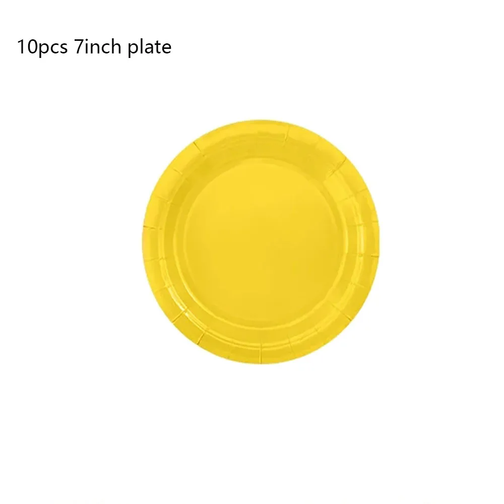 Solid Yellow Theme Birthday Super Girls Decorations Party Disposable Tableware Paper Napkins Cups Plates Tablecloths Straw