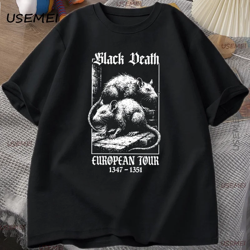 Camiseta Black Death European Tour, camisetas gráficas Vintage, camiseta de arte oscuro de rata gótica, pantalón corto informal de manga, ropa de algodón para hombre