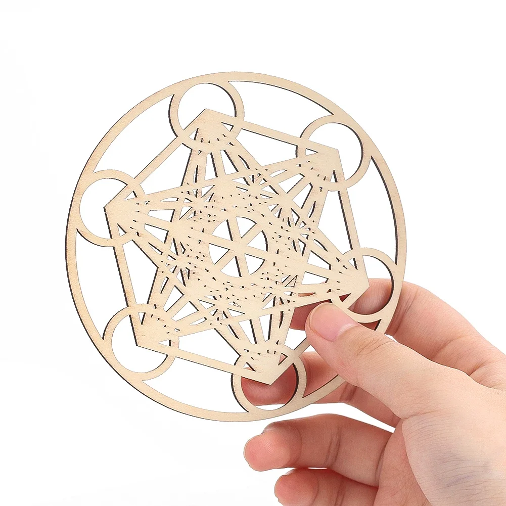 Geometric Round Wooden Boards Sacrosanct Metatron Motifs Crystal Placement Mat Yoga Meditation Energy Hanging Wall Accessories