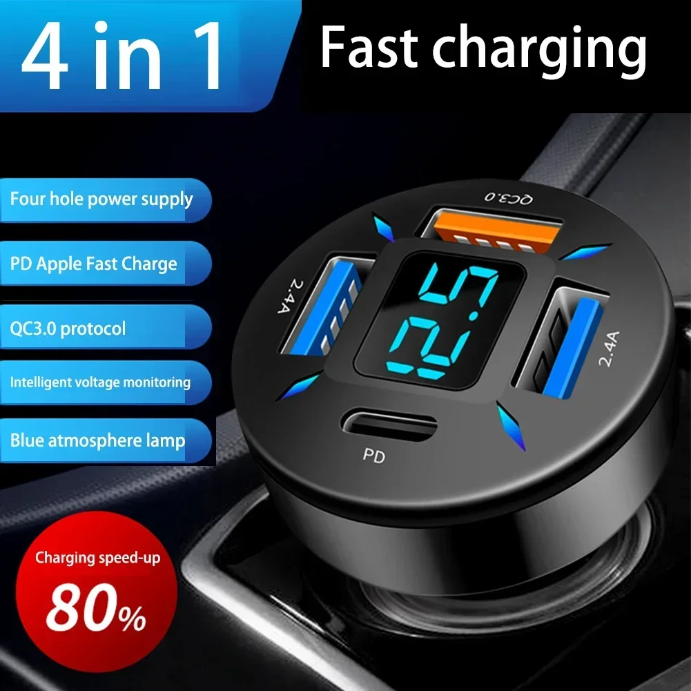 

4USB Car Charger Charger Lighter Digital LED Voltmeter 12V/24V Digital Display Voltage Monitoring
