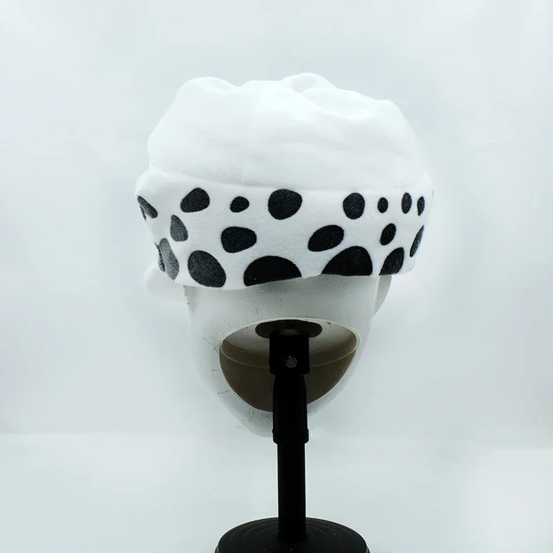 Sombrero de Trafalgar Law de Anime para Halloween, disfraces de Cosplay Unisex, punto blanco, gorra de felpa, accesorios, regalo de Memoria Eterna, colección de utilería