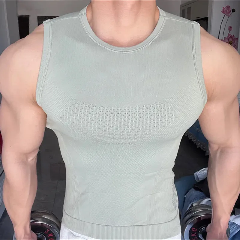 Men's Elasticity Stripe Round Neck Sleeveless Quick-dry Gym Fitness Running Training Vest