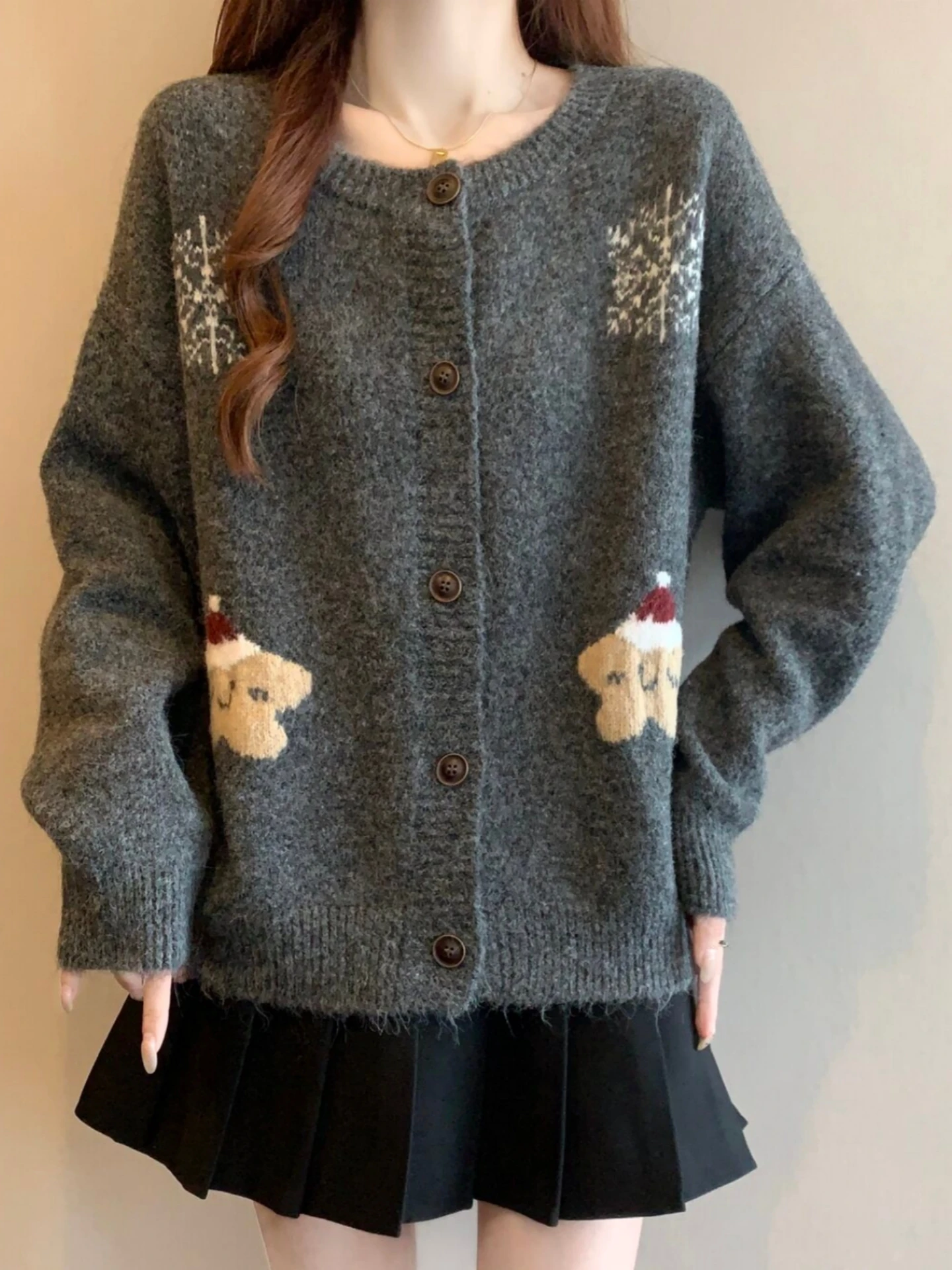 

Gray Knitted Short Cardigan Sweater Women's Spring Autumn plus Size Flattering Slimming Outerwear Comfortable Casual Style