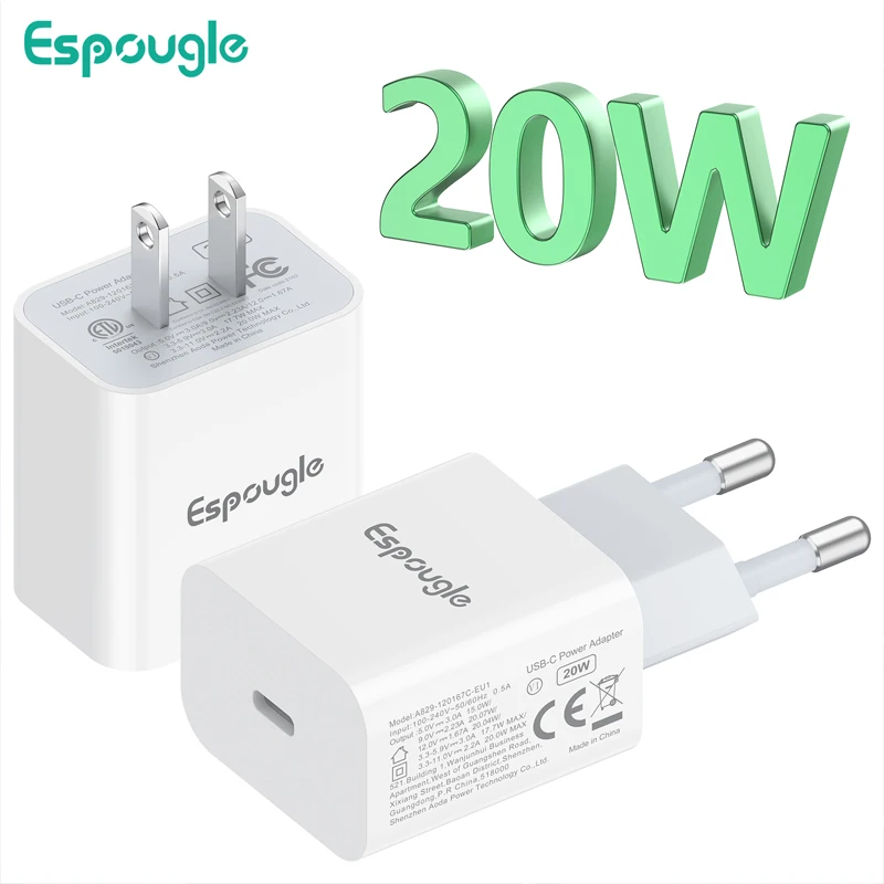 Espougle USB C Charger Quick Charge 4.0 3.0 QC 20W PD USB Type C Fast Charger for iPhone 12 Pro Max 11 Mini 8 Plus Xiaomi Phone