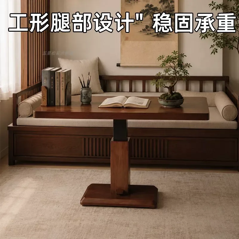 All solid wood Nordic lifting coffee table dining table living room desk rectangular computer table movable multi-functional