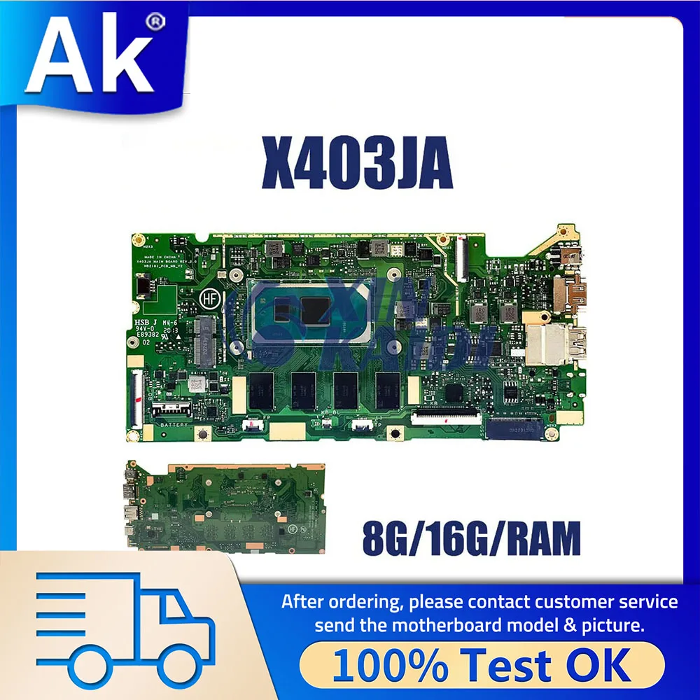 Notebook Mainboard For Asus VivoBook 14 X403JA X403J  S403JA Laptop Motherboard i5 1035G1 i7 1065G7 CPU 8G 16G RAM Systemboard