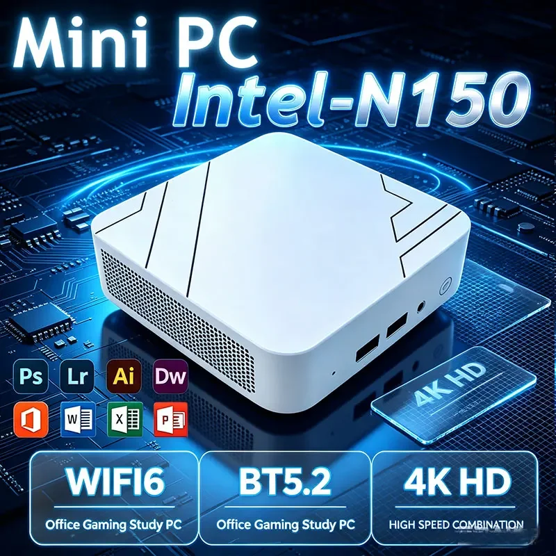 Mini PC Computer Intel Core N150 PC Gaming Computer 8/16GB RAM 1TB 2TB M.2 SSD WiFi 6 BT5.2 4K HD Portable Desktop Pc