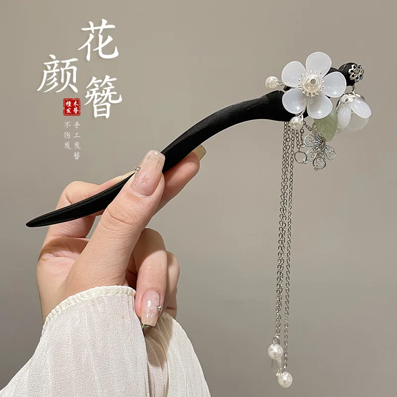 2pcs Classic Chinese Hair Stick Pins for Girls Flower Handmade Wooden Hairpin chinese stick Charm Jewelry Hair Accessories