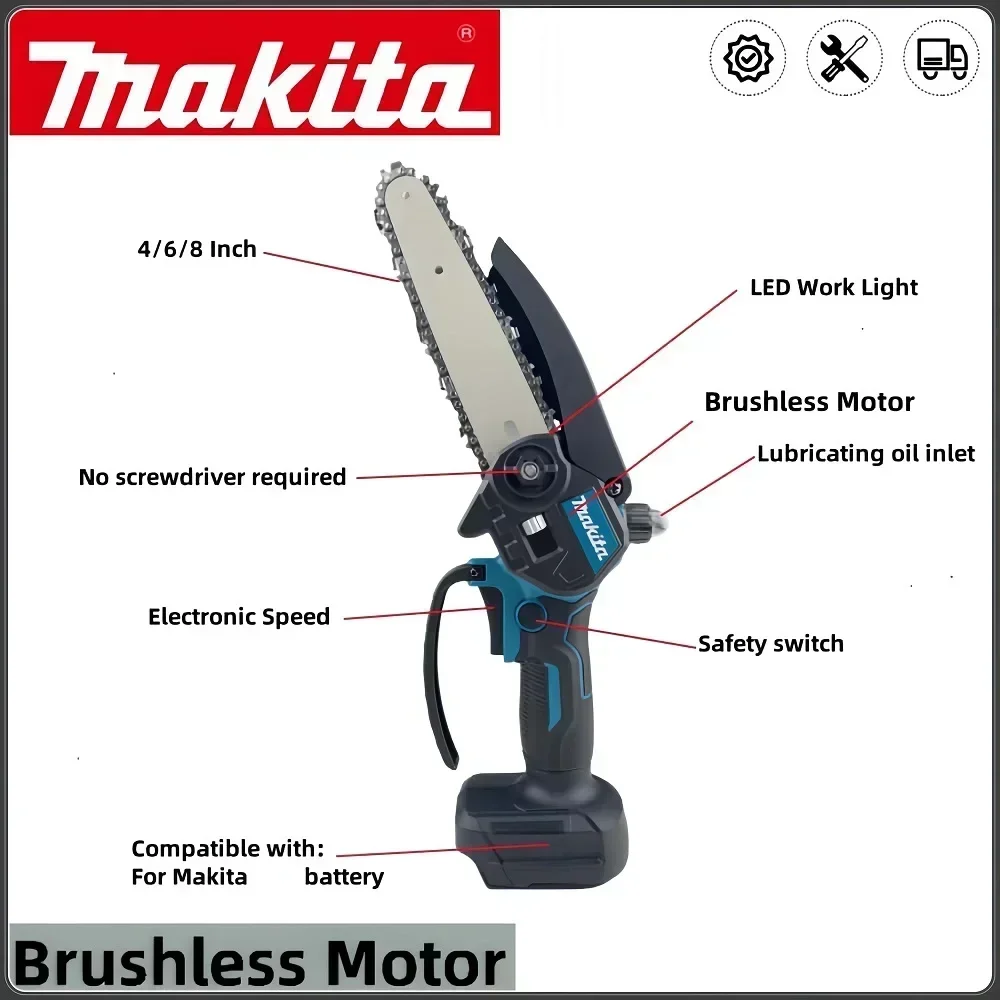 Makita 18V 6Inch Brushless Electric Saw With Oiler Efficient Cordless Woodworking Garden Logging Saw Tool For Makita Battery