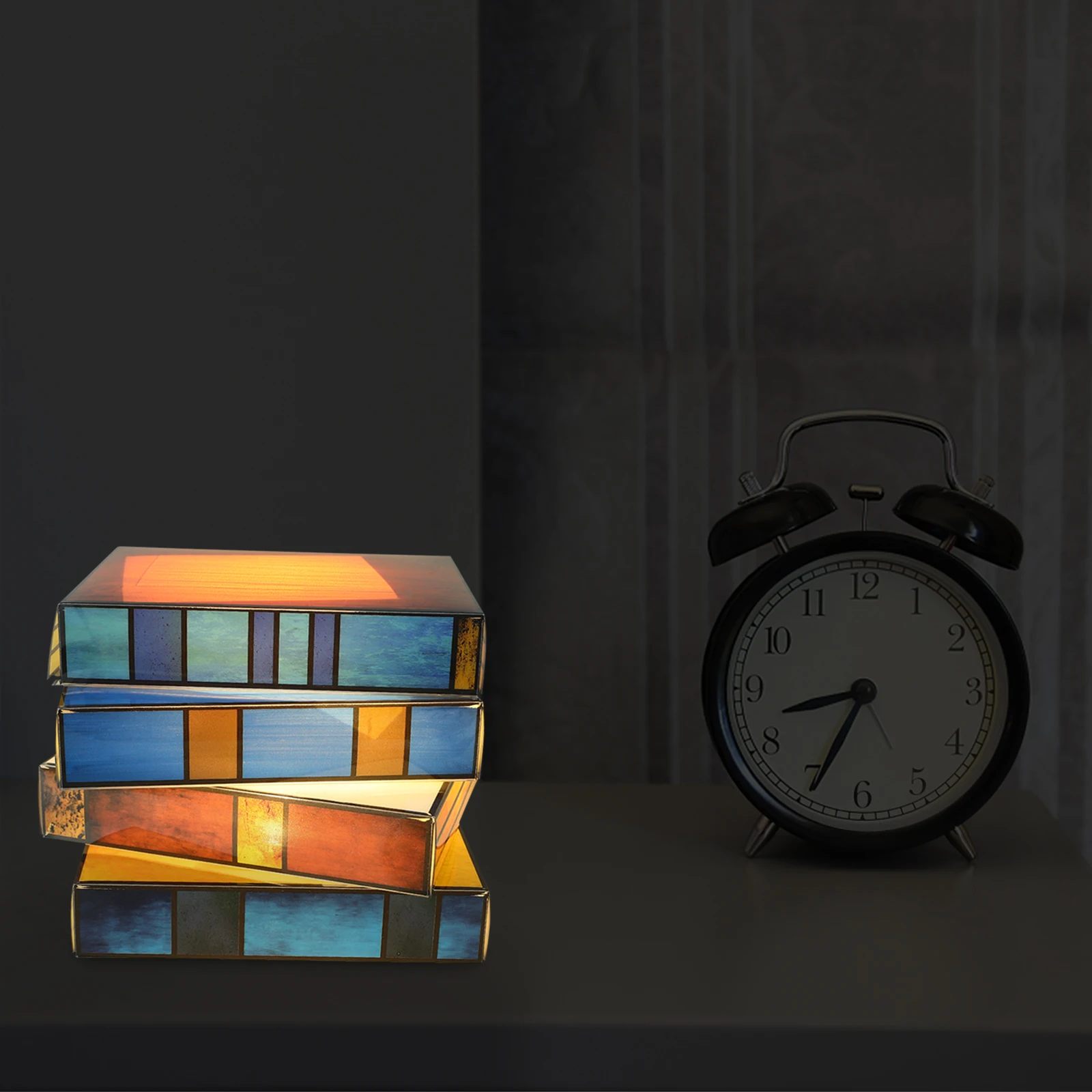 

Colorful Glass Book Lamp Stained Glass Stack Books Table Light for Bedroom Living Room Desk Lamps Reading Night Decorative Soft