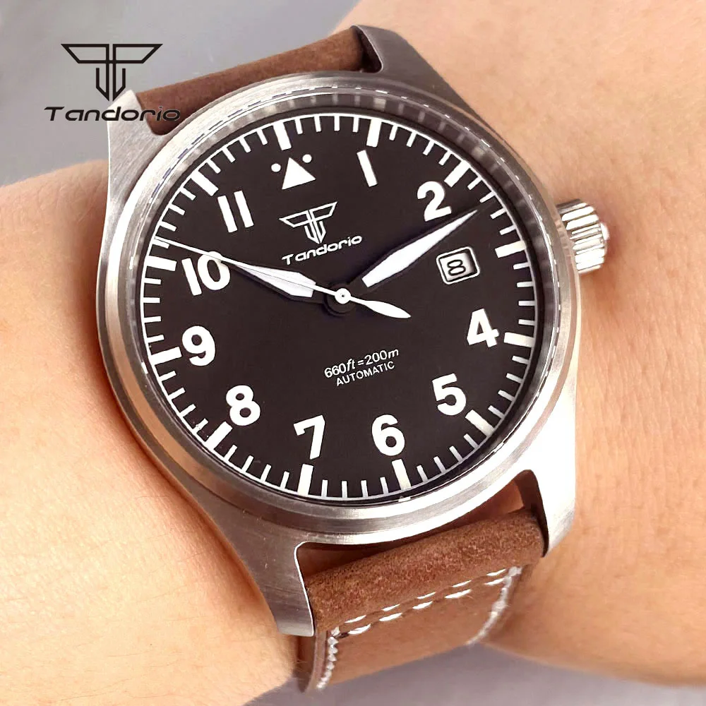 Tandorio 39mm Pilot reloj automático de buceo para hombre AR zafiro Miyota8215/PT5000 Movt reloj de pulsera mecánico de acero 20BAR verde Lume