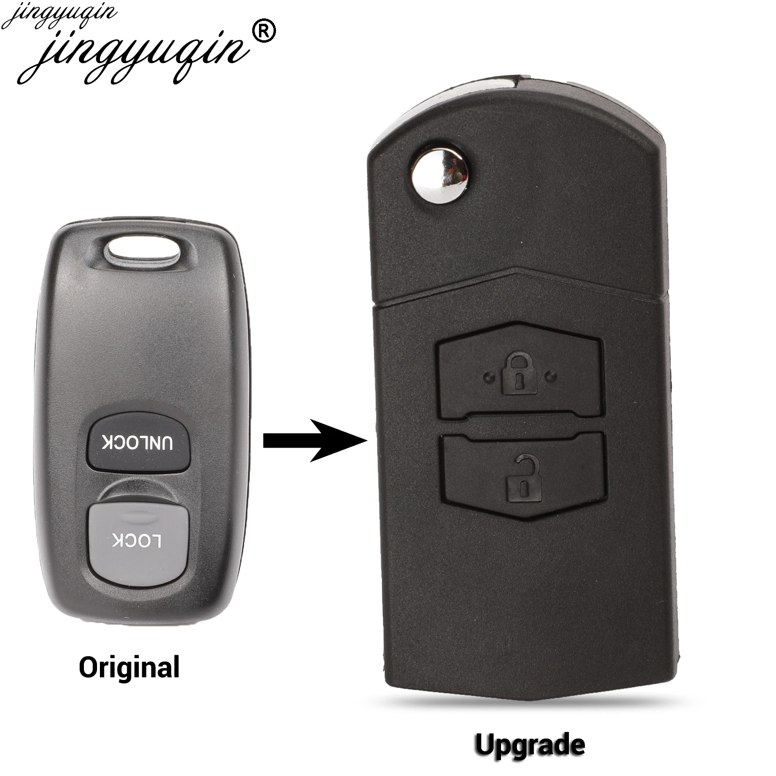 Jingyuqin 2 Button Remote Key Fob Shell Case Folding Flip With Uncut Blade For Mazda 3 5 6 323 626