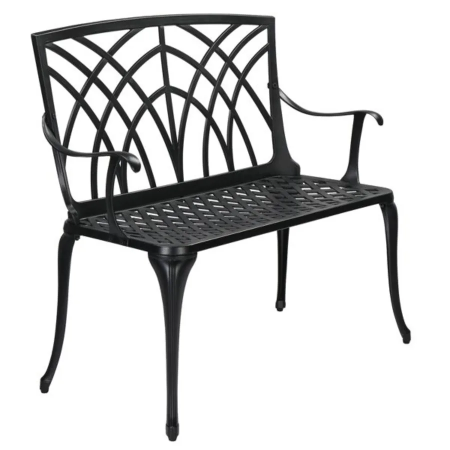 

38in Outdoor Orchid Back Aluminum Bench Black